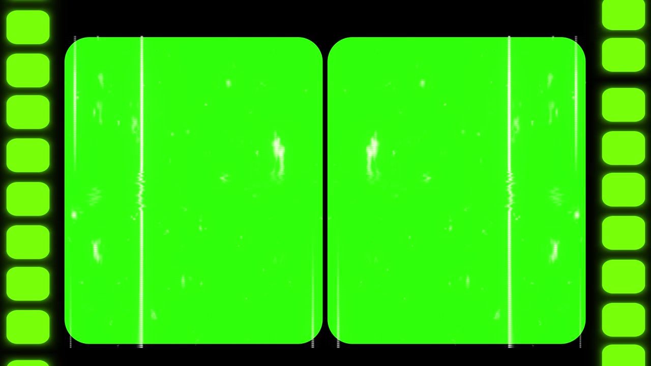Green screen film frame overlay with bright chroma key panels black cinema strip border rounded