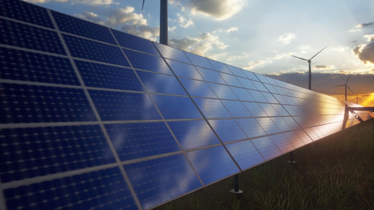 Alternative Energy Sources With Wind Mill And Solar Panel For Green Energy Production