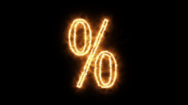 Percent symbol of burning flame. Percent symbol made from fire flame. Flaming burn font or bonfire alphabet text with sizzling fiery shining heat effect. 3D rendering.