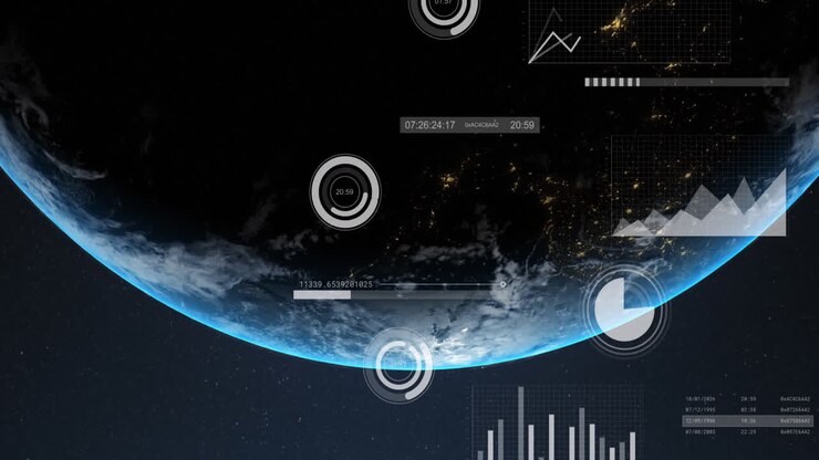 Animation of financial data processing over globe