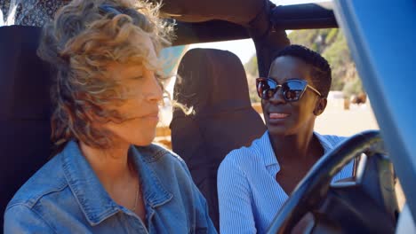 Female-friends-interacting-with-each-in-the-car-4k