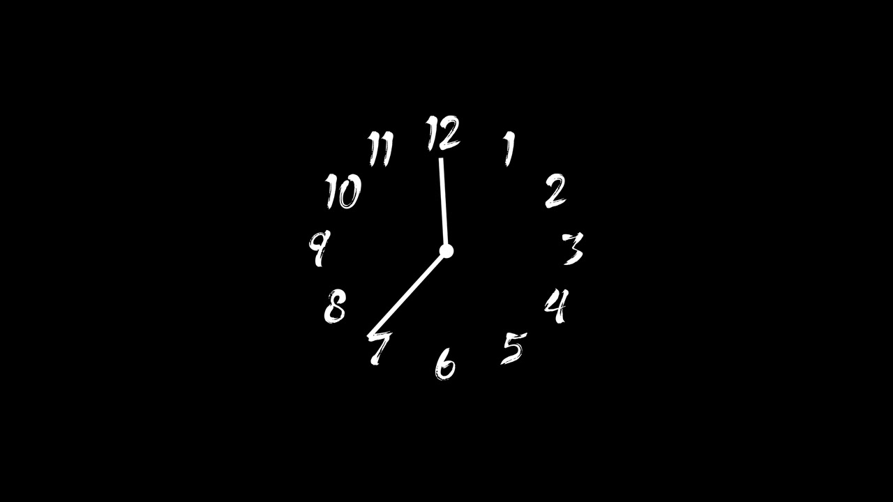 Orologio animato disegnato a mano che ticchetta rapidamente su sfondo nero