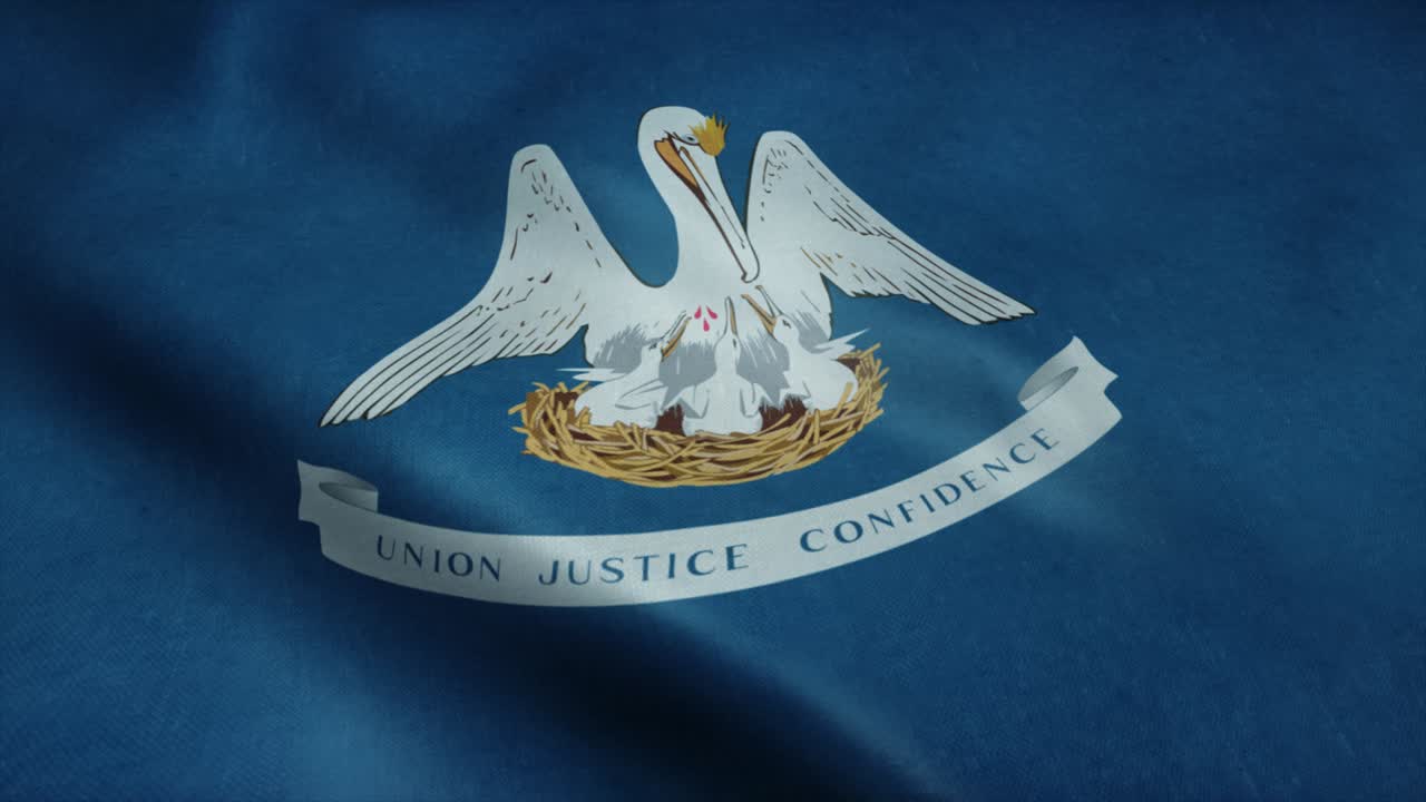 bandera del estado de luisiana ondeando en el viento bucle sin costuras con textura de tela muy detallada