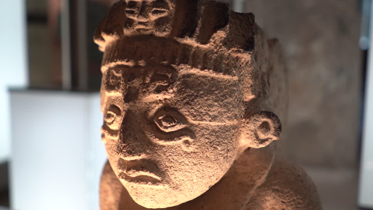 Closeup of a Mayan sculpture in the Great Museum of the Mayan World in Merida, Yucatan, Mexico.