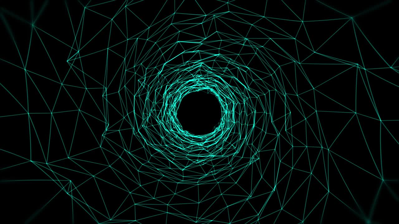 líneas de cuadrícula brillantes de neón abstractas en un túnel gráfico de movimiento de bucle sin costuras. una animación de bucle futurista en un fondo oscuro