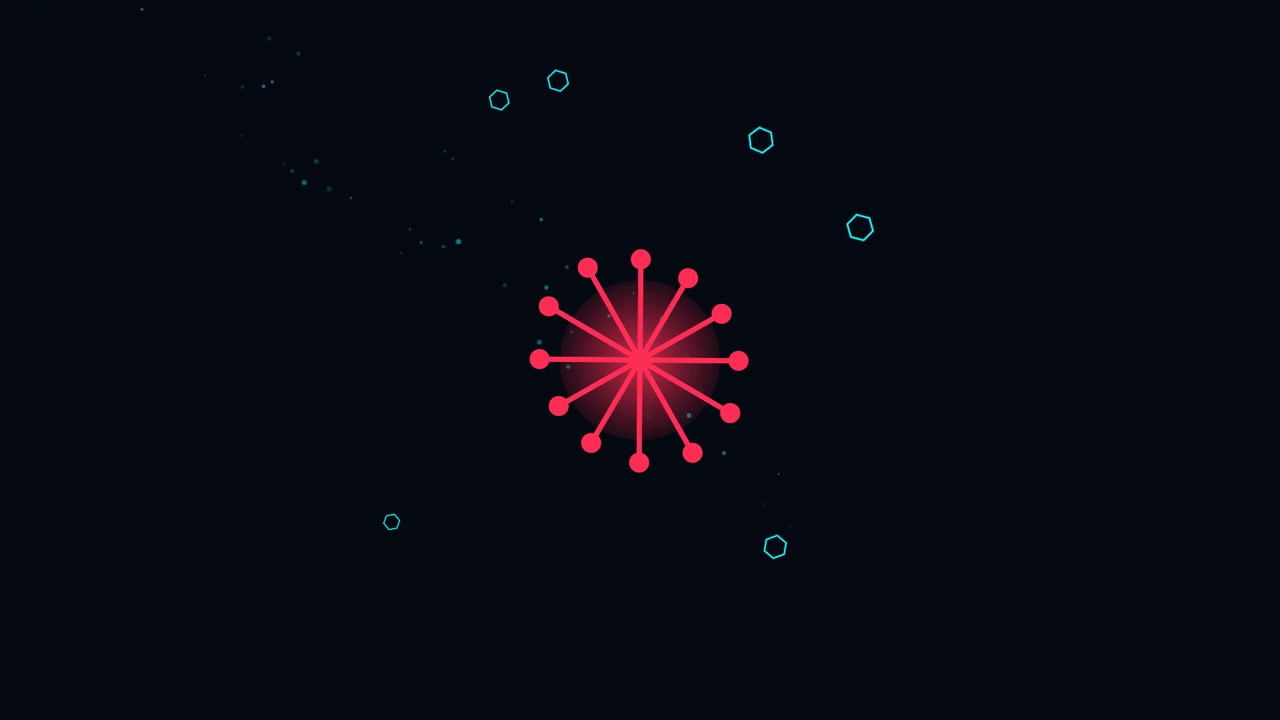 Abstract Motion Graphic of Pulsing Red Star and Floating Hexagons