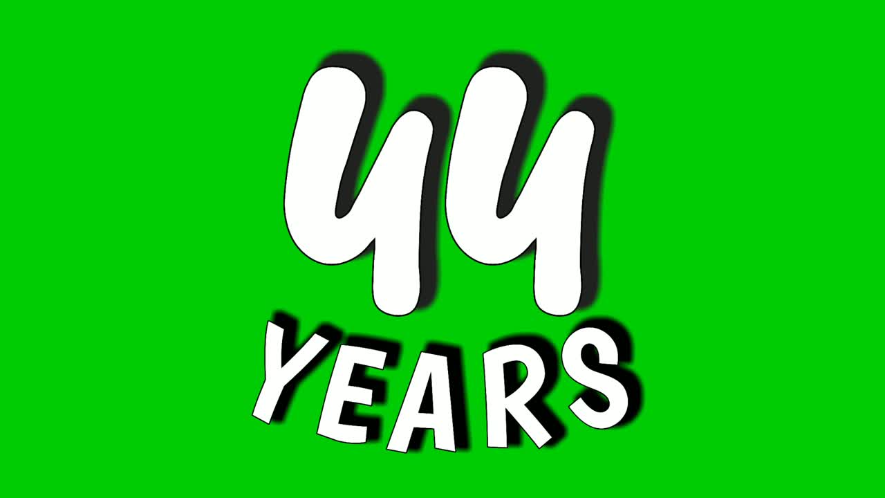 44 년 동안 녹색 화면에서 텍스트 애니메이션 모션 그래픽