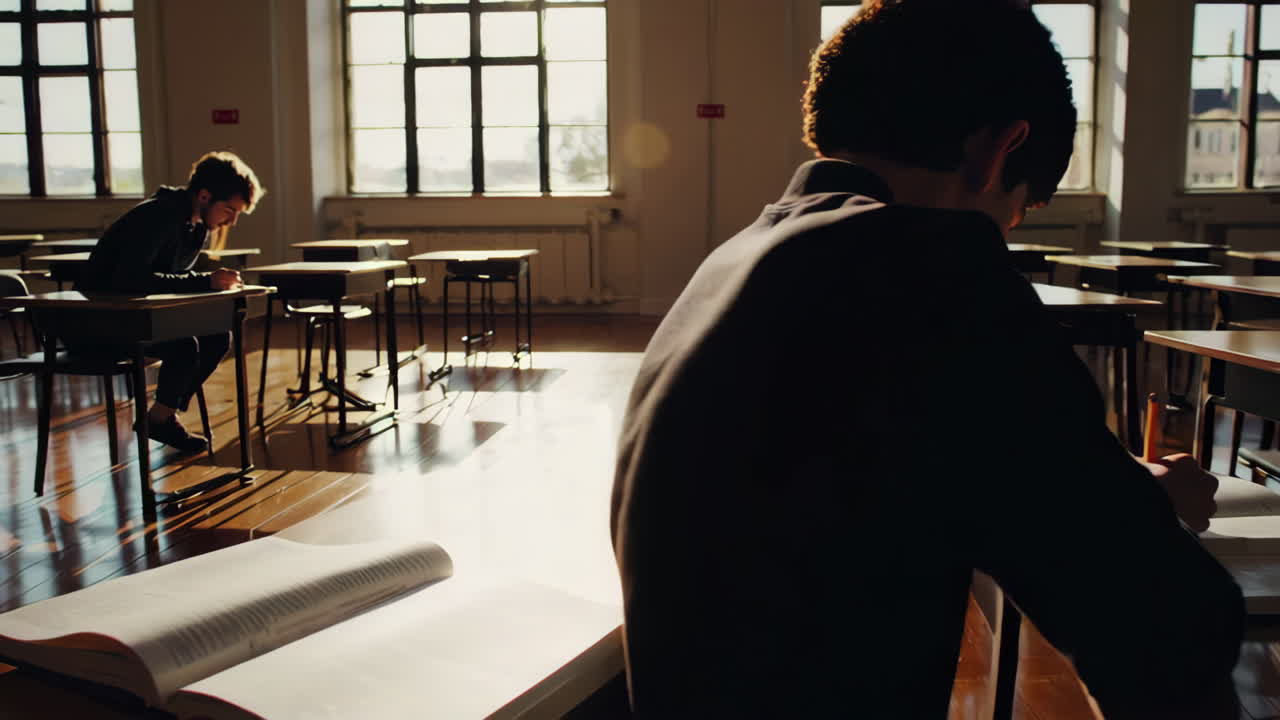 교실에서 공부하는 학생들