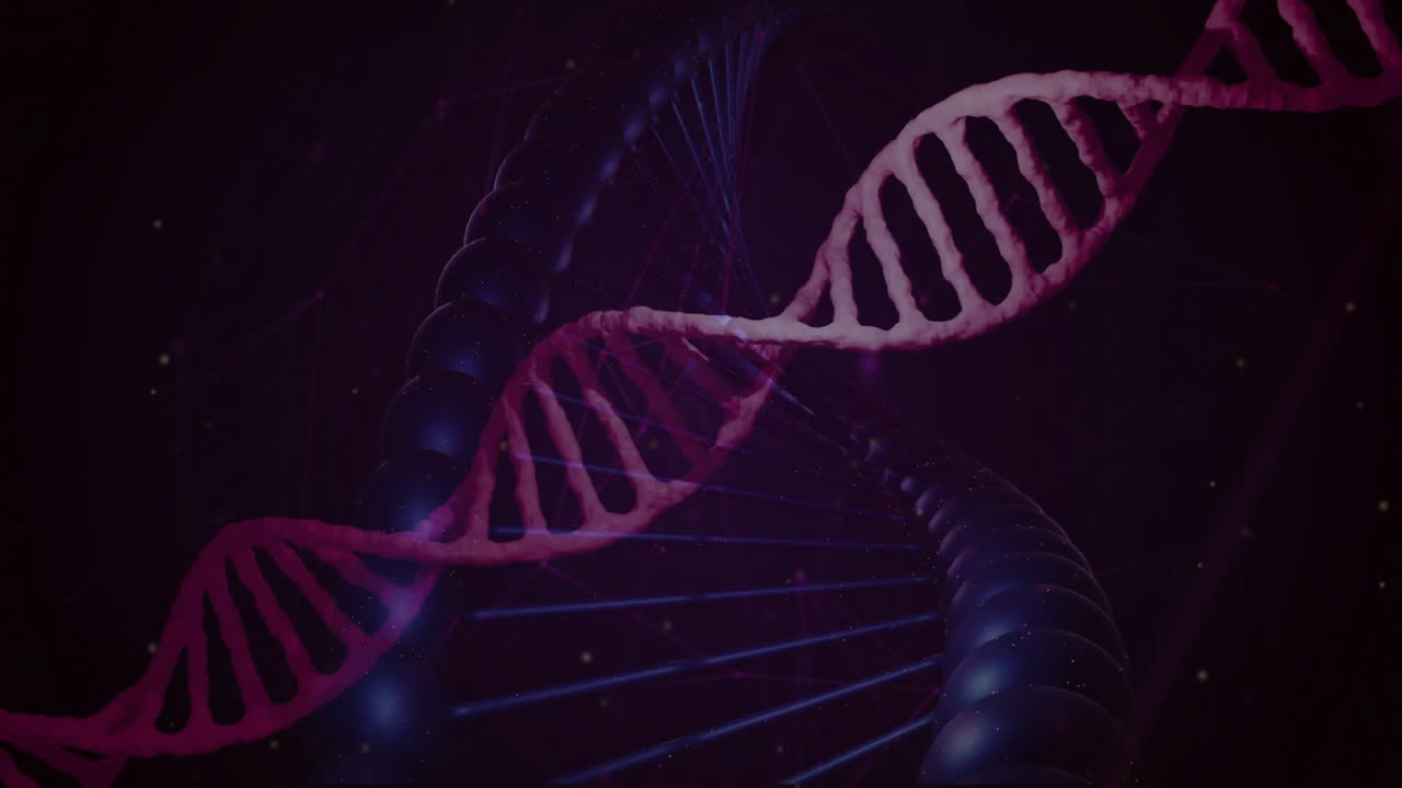 Glowing DNA strand animation on dark background, representing scientific concept