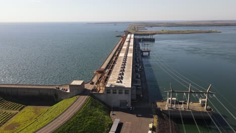 a lateral dron view of yacyretá hydroelectric in argentina and paraguay