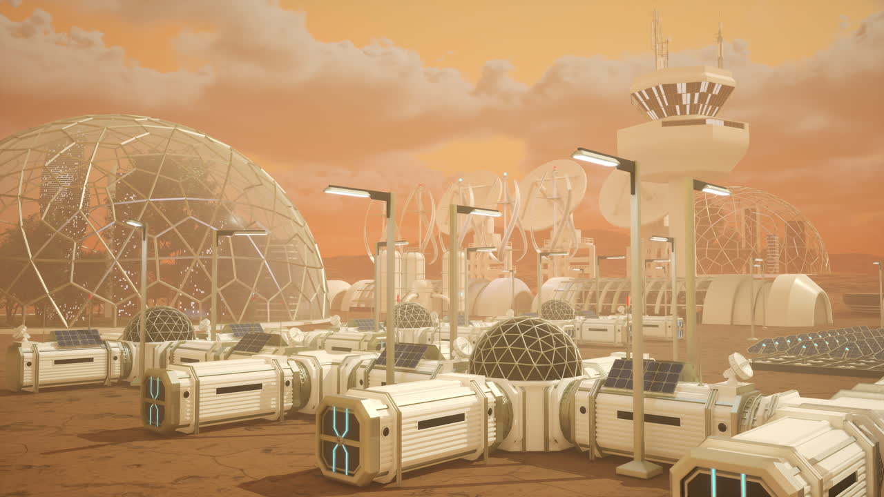 Futuristic city sleeping block on Mars allowing astronaut crews to rest at night