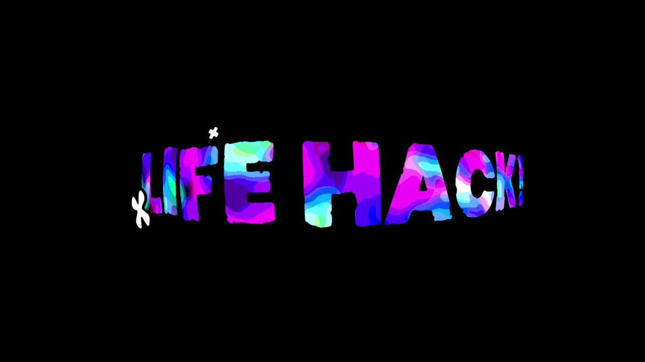 Animert Life Hack-ord med fargerik, bølgende tekstur