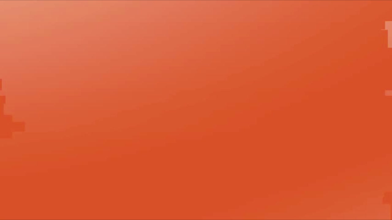 Abstrakt digital glitch-overgang med orange og hvid gradient