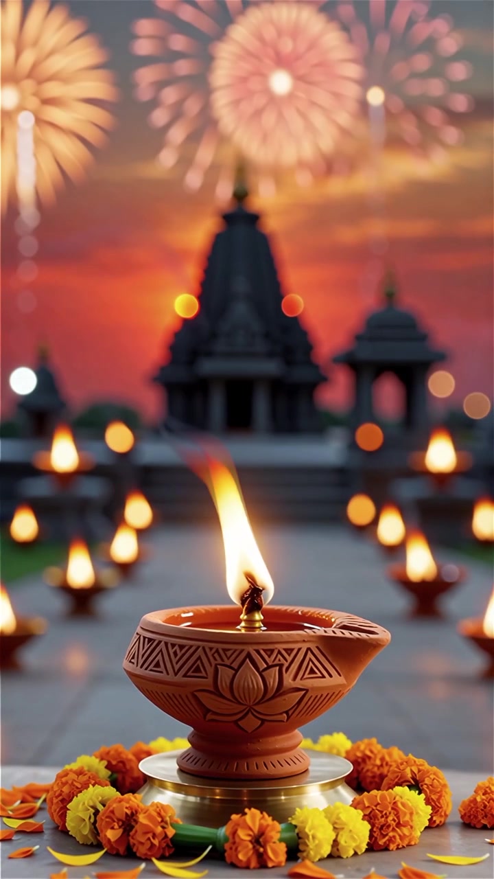 Diwali Festival Background with Lanterns and Traditional Diyas Decorations