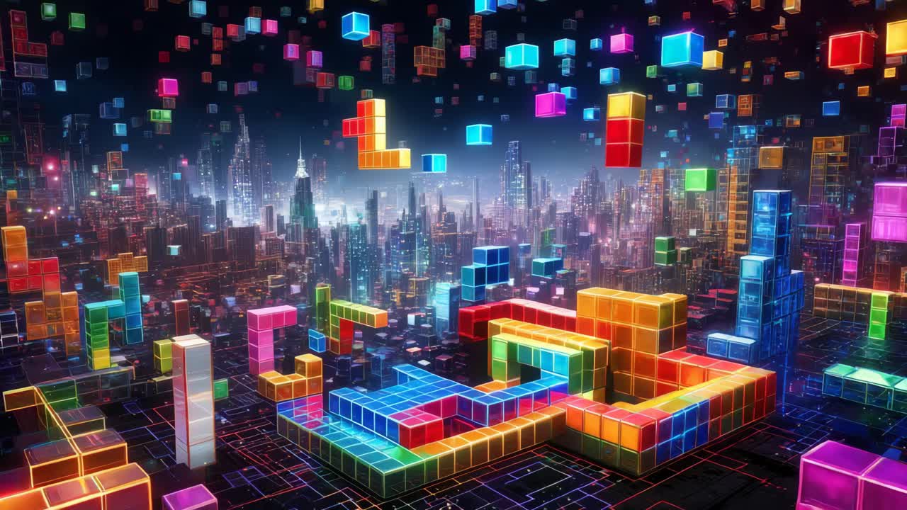 el paisaje urbano futurista de tetris