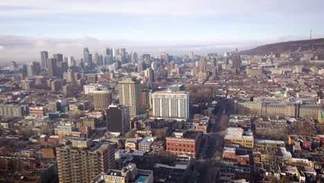 cinematic aerial shot over the beautiful city of montreal