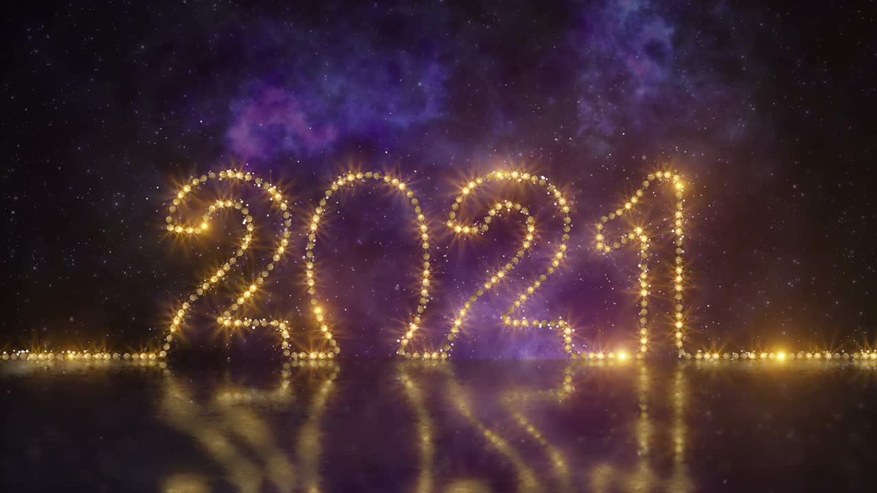 Text 2021 made of string lights 3D render seamless loop animation
