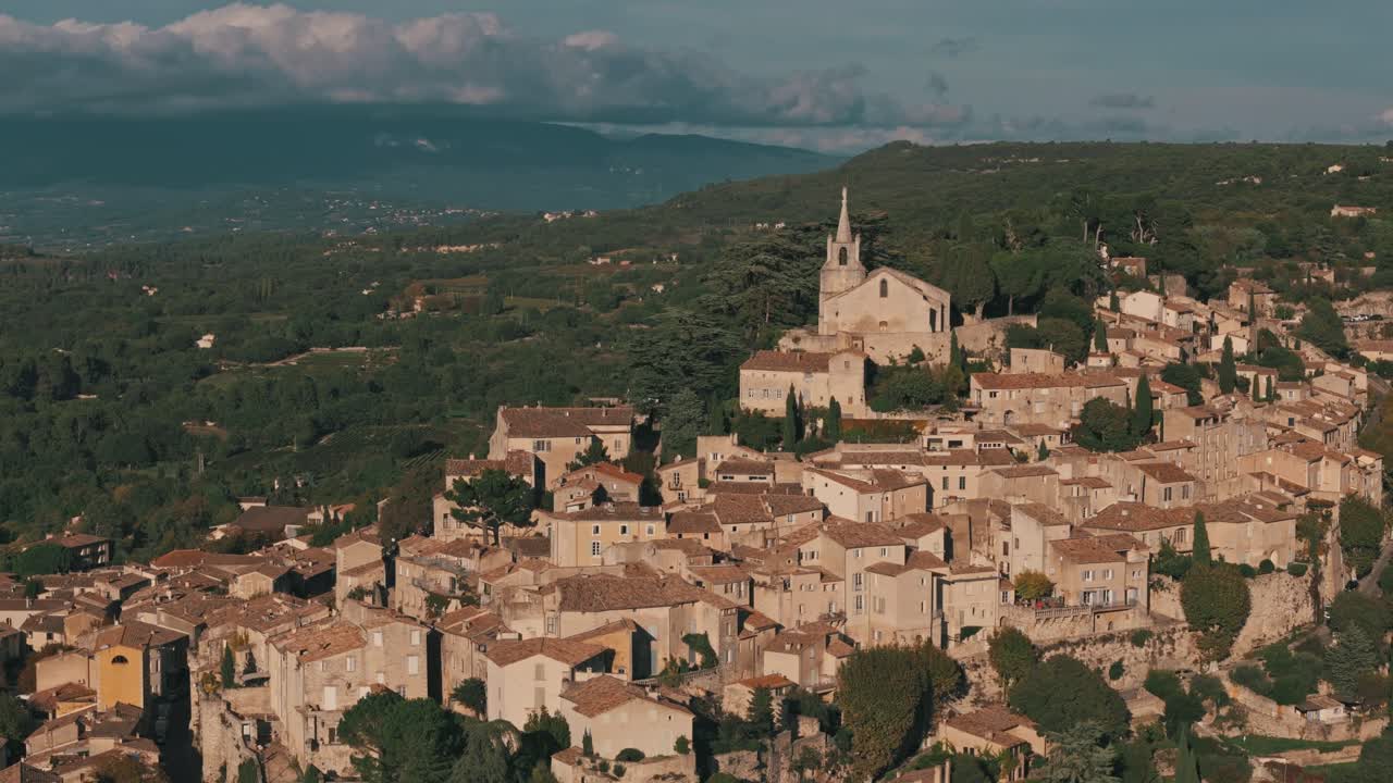 Aerial View of a Charming Hilltop Village in Provence, France
