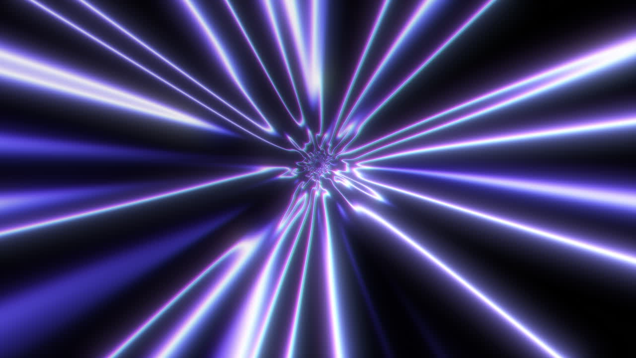 un tunnel spaziale distorto blu, un buco di verme con bordi fluidi, un'aurora luminosa.