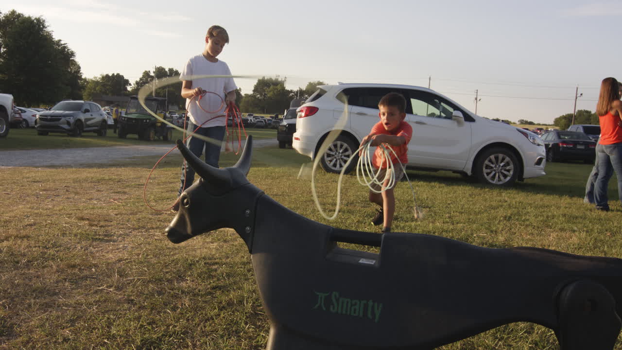 Young Boys Practicing Rodeo Roping Skills