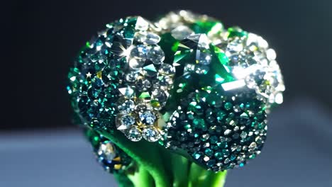 close-up of a sparkling green diamond brooch