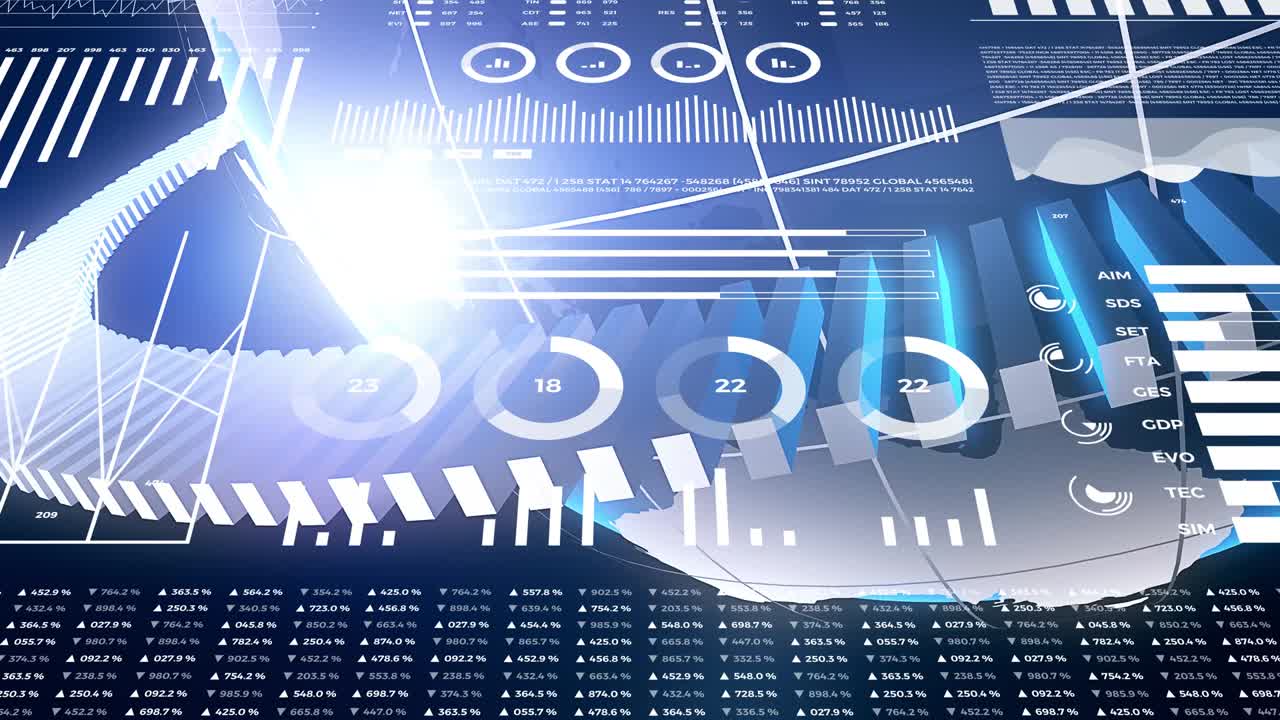 금융 뉴스 애니메이션, 데이터, 숫자, 그래프