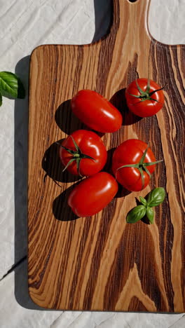 fresh tomatoes on a wooden cutting board