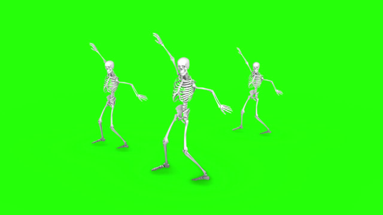 esqueletos bailando en la pantalla verde