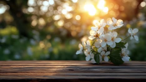spring blossoms on wooden table