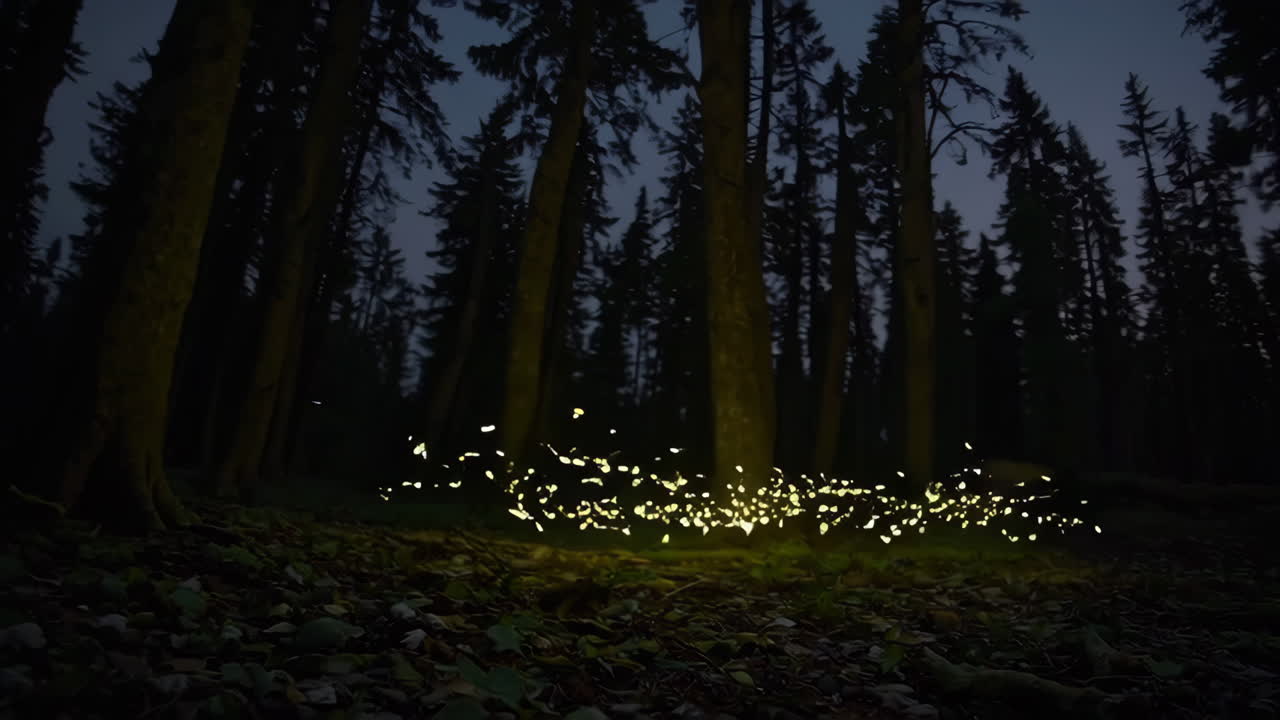 Fireflies in the Forest at Night