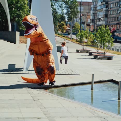 tyrannosaurus rex dinosaur on city