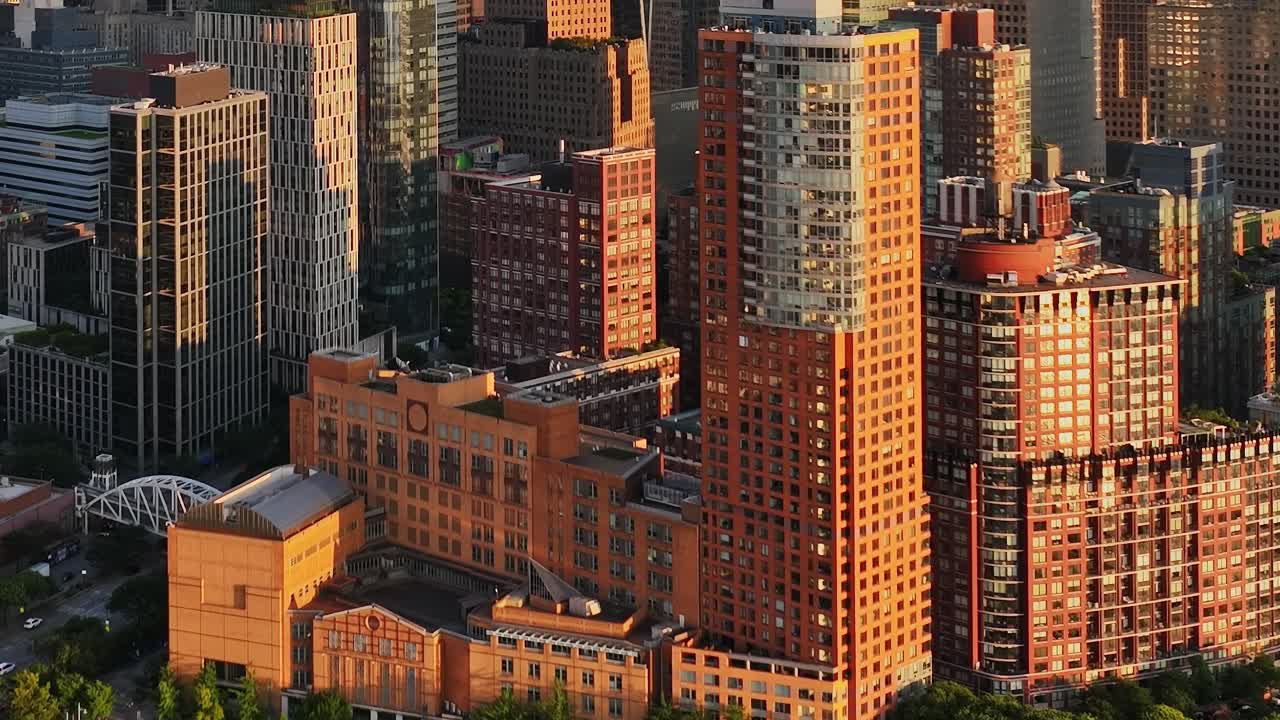 Beautiful sunset over New York City highlighting modern architecture