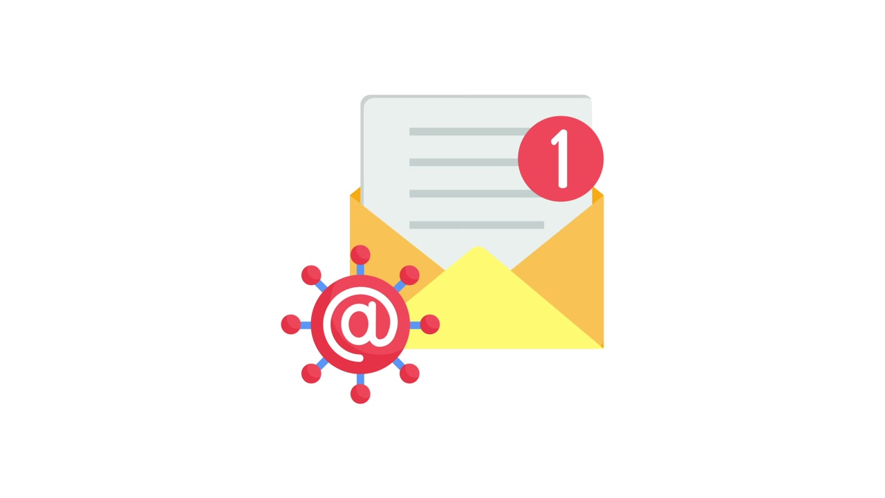 Icona email animata con notifica di nuovo messaggio e avviso di spam
