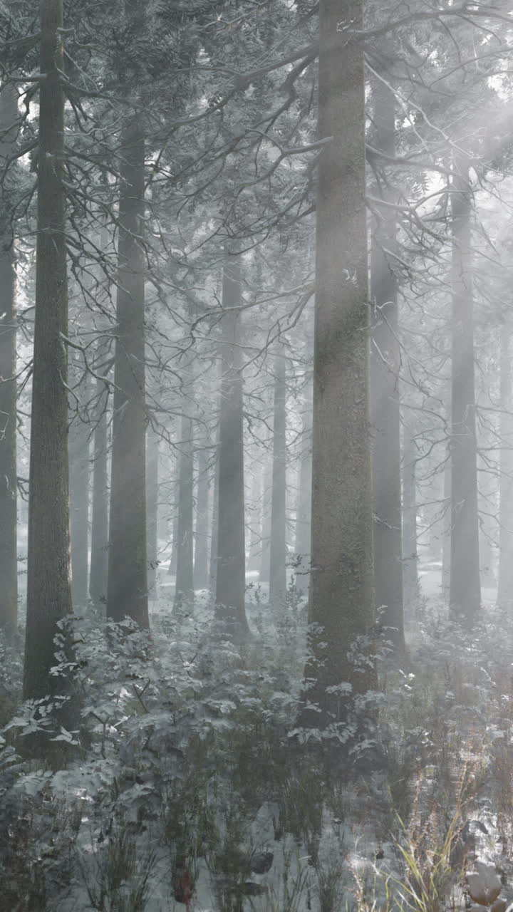 안개 속 의 눈 인 숲