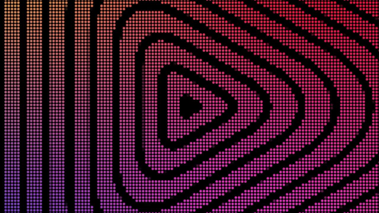 patrón hipnótico en bucle con líneas de onda en fondo electrónico. movimiento. signo de flecha se mueve en bucle en fondo de computadora. animación hipnótica con líneas repetidas en fondo electrónico con píxeles