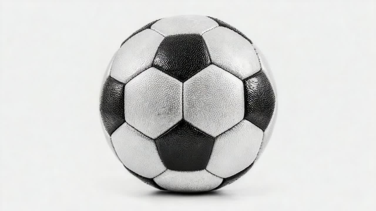 Eine Nahaufnahme eines klassischen schwarz-weißen Fußballs, der seine markanten sechseckigen und fünfeckigen Felder hervorhebt, perfekt für Sportbegeisterte und Fußballliebhaber gleichermaßen.