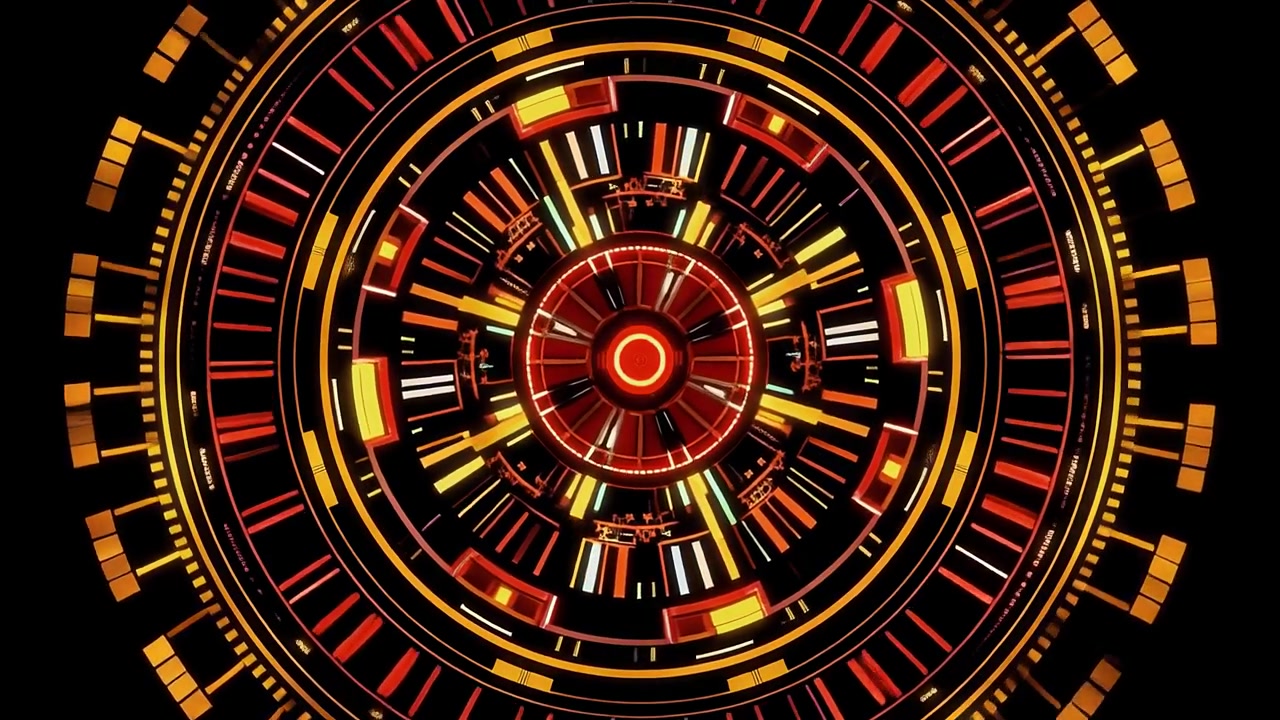 Interfaccia HUD futuristica animata con elementi digitali luminosi.