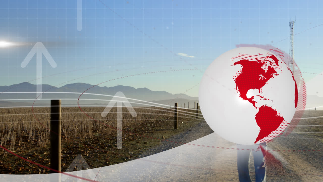 animación del globo y las flechas sobre el ingeniero y la turbina eólica