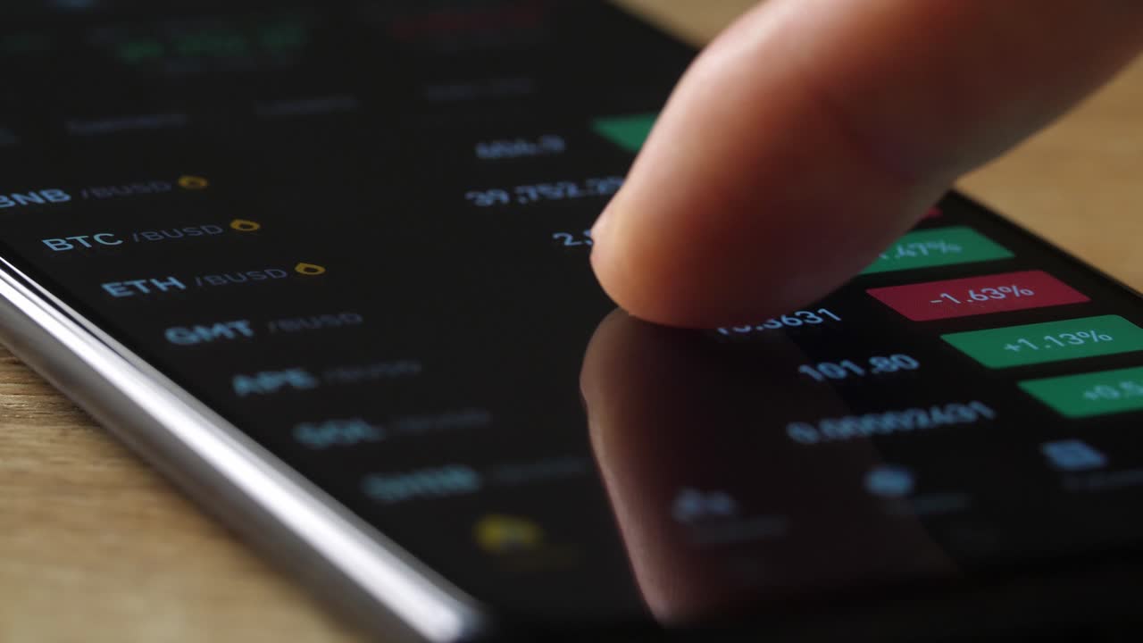 Macro Finger Checking Cryptocurrency Chart On Digital Exchange On Smartphone