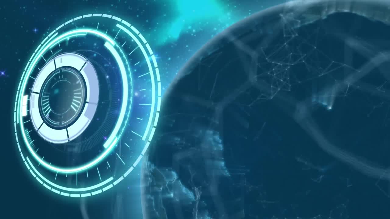 Animation of scope scanning over network of connections and globe