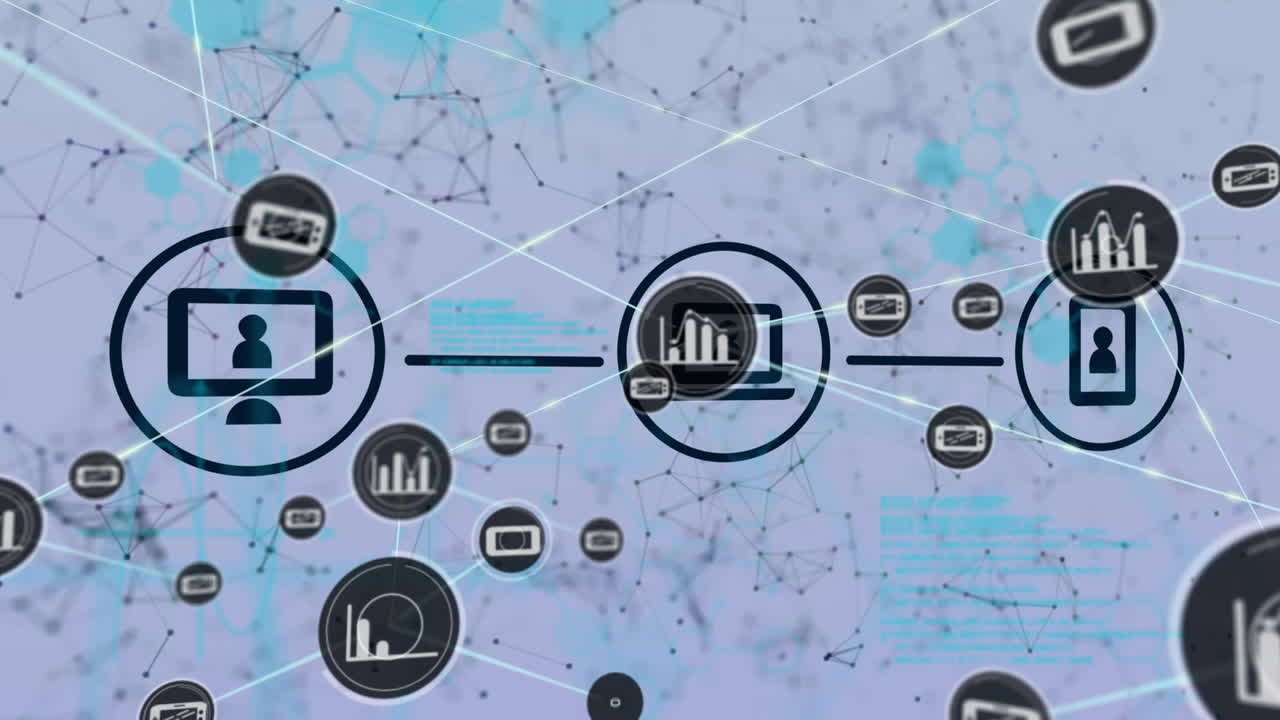 animación de la red de conexiones con iconos digitales