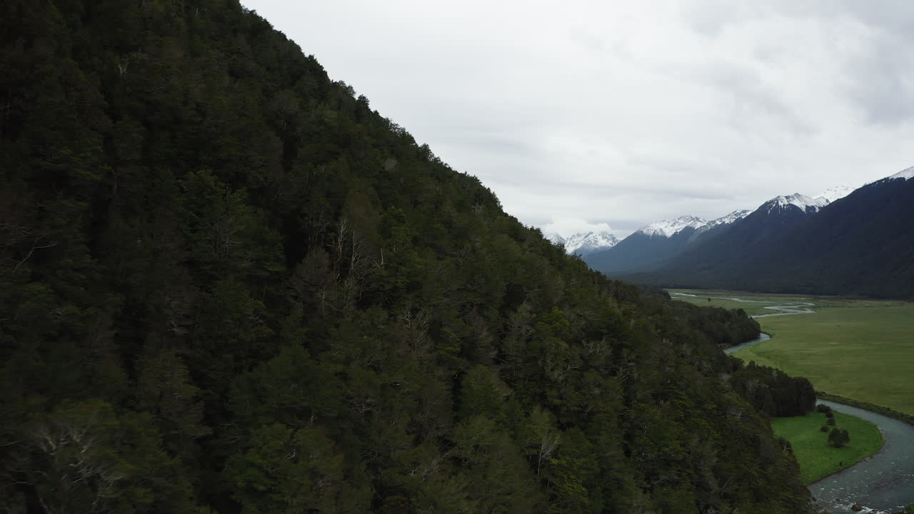 Aerial View Along Forested Mountainside At Eglinton Valley In Fiordland, New Zealand