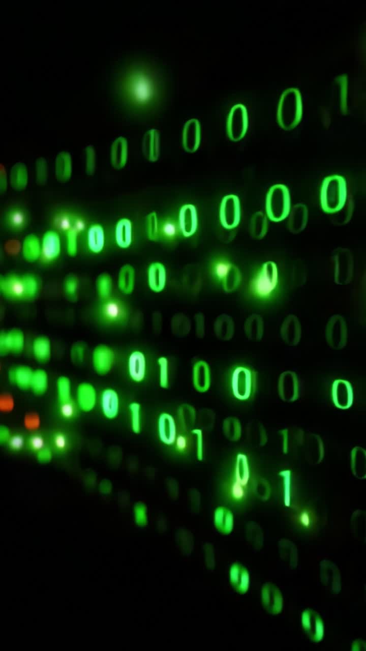 Digital Matrix Displaying Cascading Green Binary Code with Glowing Effects That Represents Data Transfer and Information Flow in a Cyber Environment