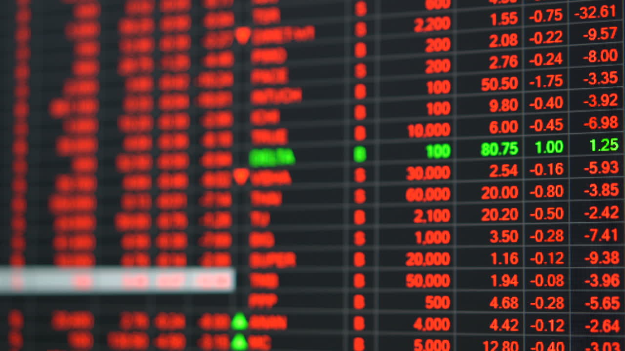 Pannello dei prezzi di borsa in crisi economica.