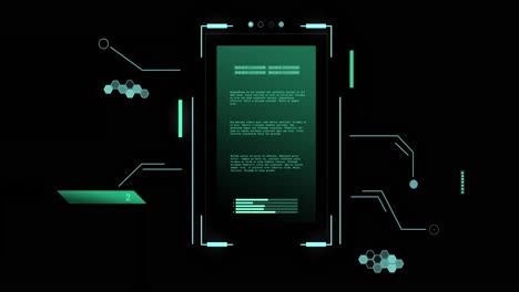 animation of scientific data processing over screen on black background