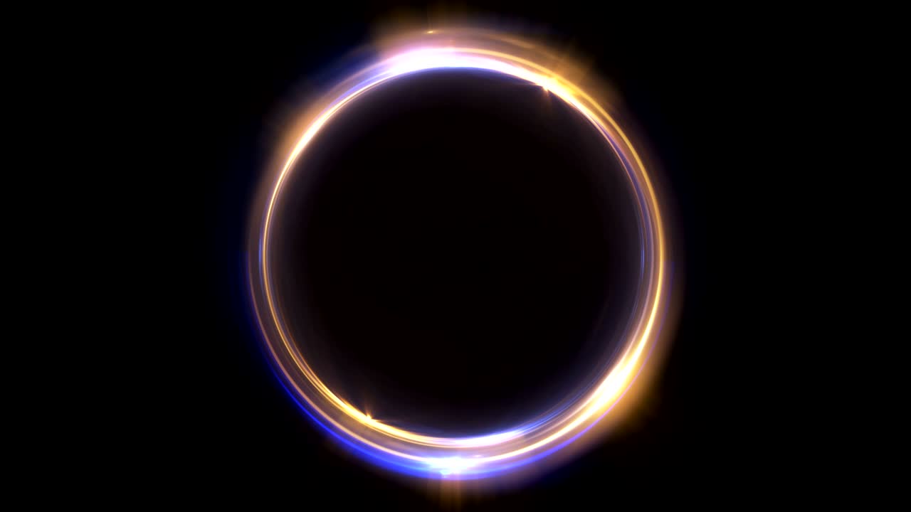 abstracto multicolor bucle sin costuras de neón fondo luminoso girando círculos brillantes. negro elegante. halo alrededor. energía aislada. chispas partícula. túnel espacial. led color elipse. brillo brillante.