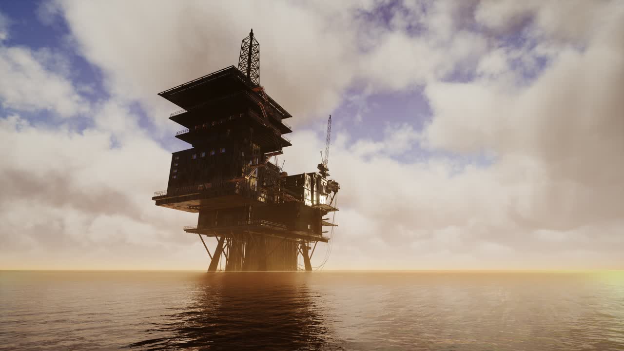 Offshore Jack Up Rig in The Middle of The Sea at Sunset Time