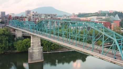 aerial of walnut street walking bridge in chattanooga tennessee river