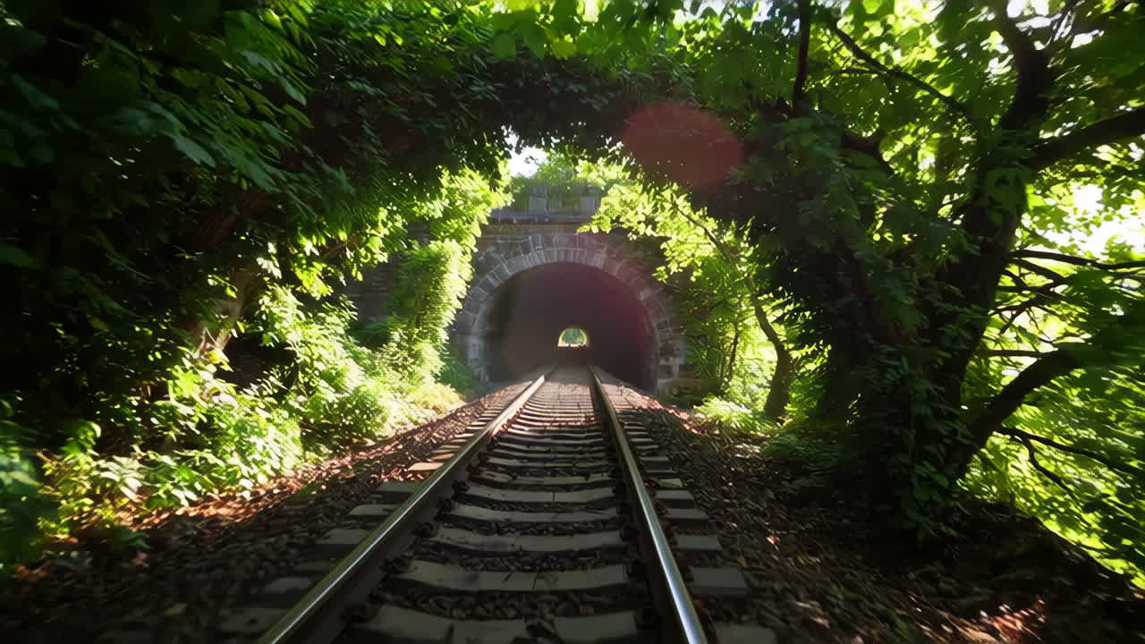 Scenic Railway Tunnel Through a Green Forest