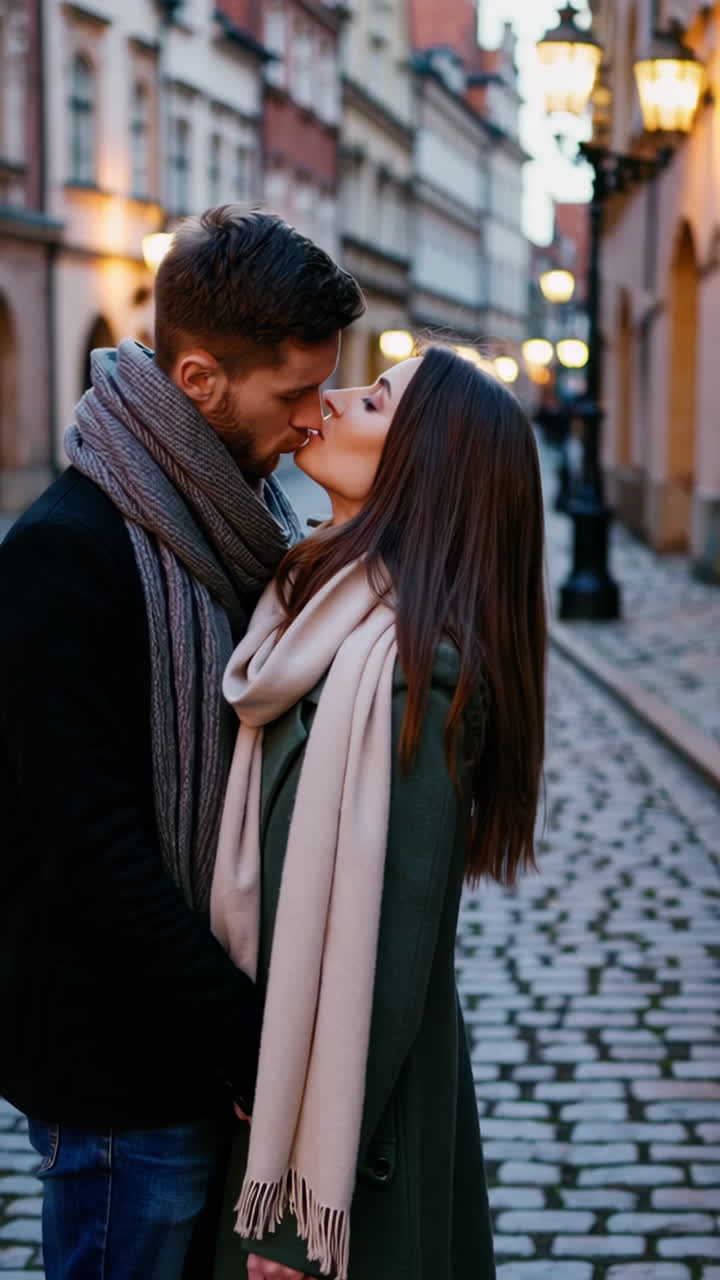 Coppia Romantica su una Strada di Città Europea